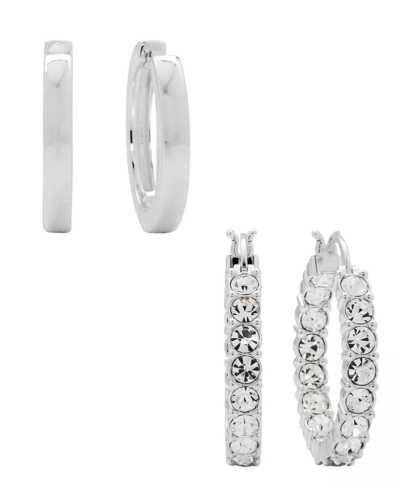 Women's Elegant Crystal Hoop Earrings Set - 4 Pieces