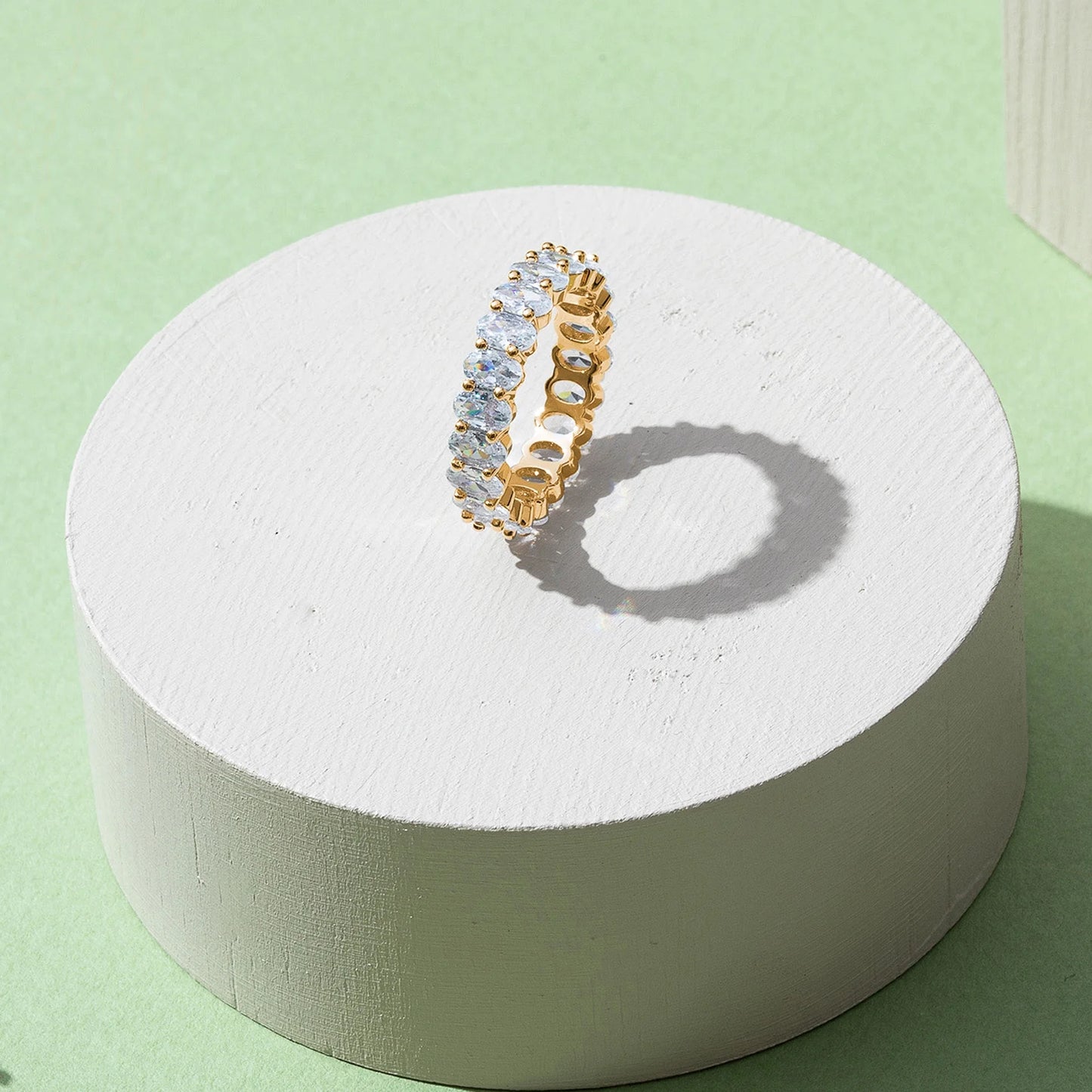 Elegant 14K Yellow Gold-Plated Stackable Love Ring with 5mm Oval Cubic Zirconia 