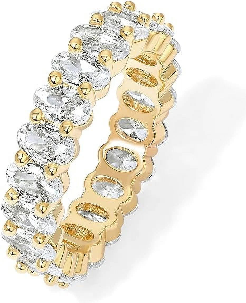 Elegant 14K Yellow Gold-Plated Stackable Love Ring with 5mm Oval Cubic Zirconia 