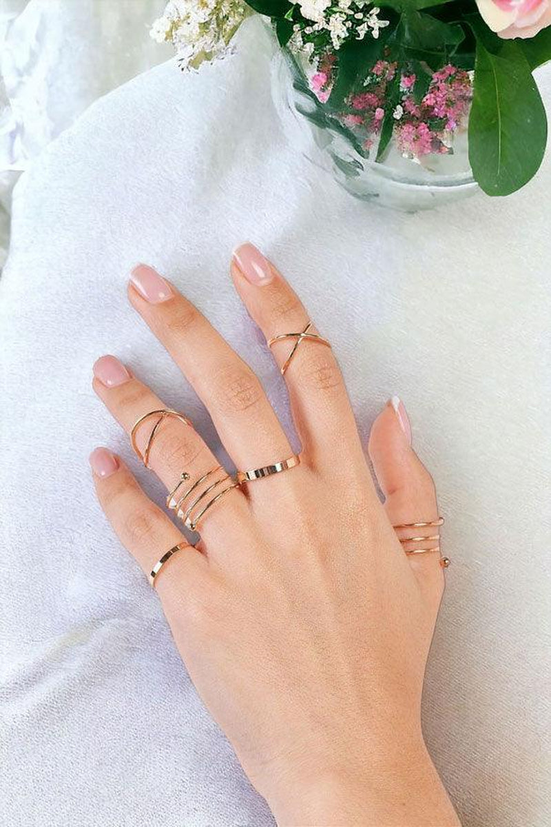 Gold Minimalistic Cross Decor Ring Set of 6 Rings