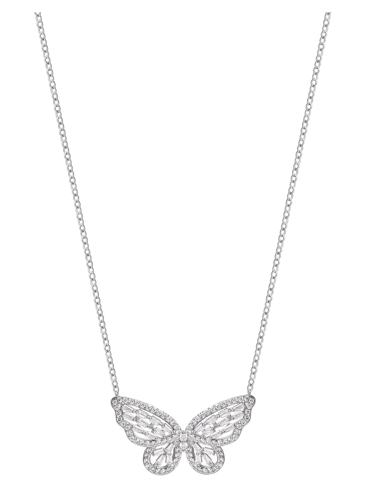 Elegant Silver-Plated Butterfly Necklace with Cubic Zirconia – Adjustable 18''-20"