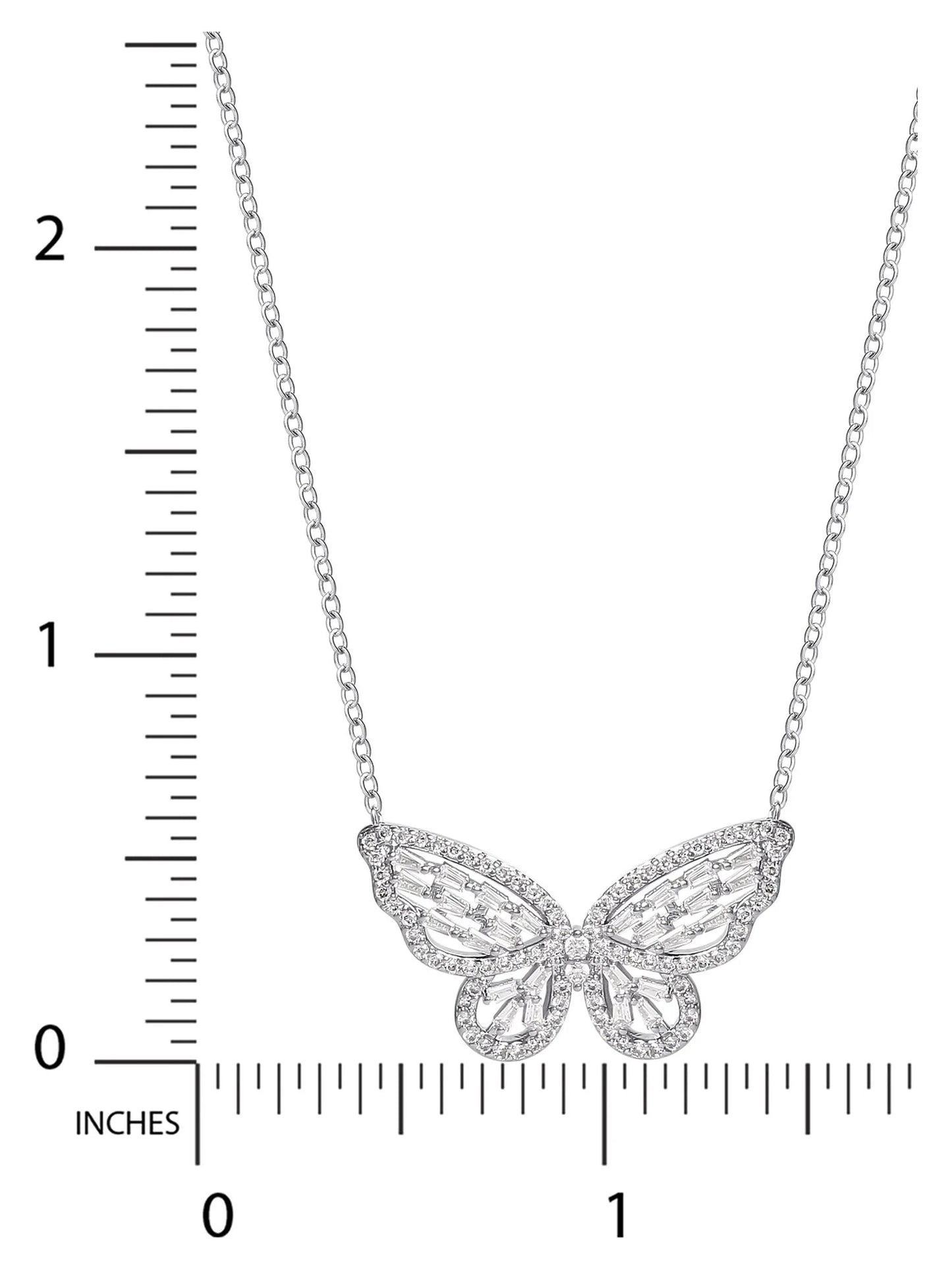 Elegant Silver-Plated Butterfly Necklace with Cubic Zirconia – Adjustable 18''-20"