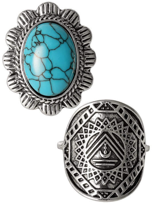 Faux Turquoise Stone Ring Set, Set of 2